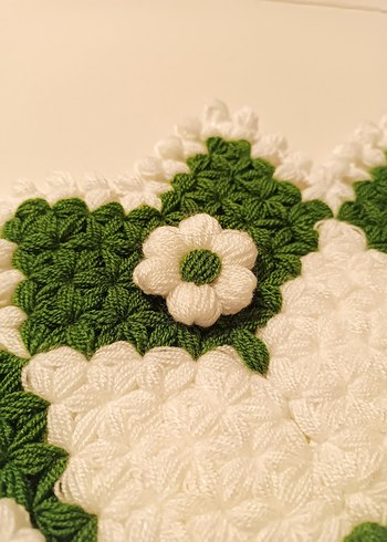 Yeşil Beyaz El Örgüsü Dekoratif banyo lifi - Görsel 2