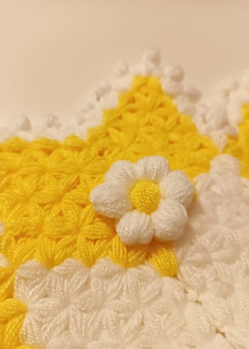 Sarı Beyaz Örgü Çiçekli Dekoratif Motif banyo lifi - Görsel 2