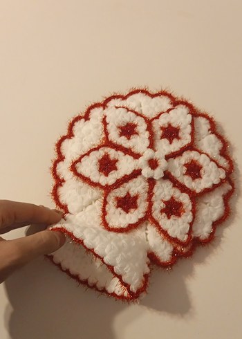 kırmızı beyaz simli banyo lifi - Görsel 5