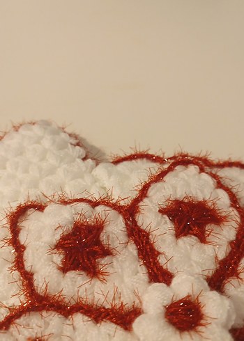 kırmızı beyaz simli banyo lifi - Görsel 3