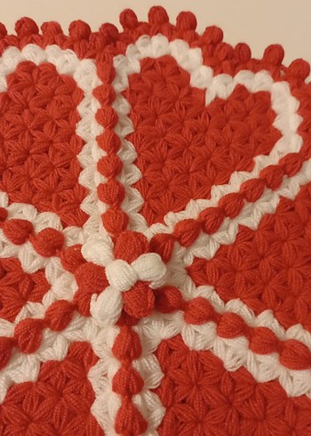 Kırmızı Beyaz Kalp Desenli Örgü banyo lifi - Görsel 2