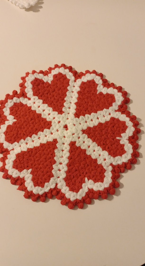 Kırmızı Beyaz Kalp Desenli Örgü banyo lifi - Görsel 3