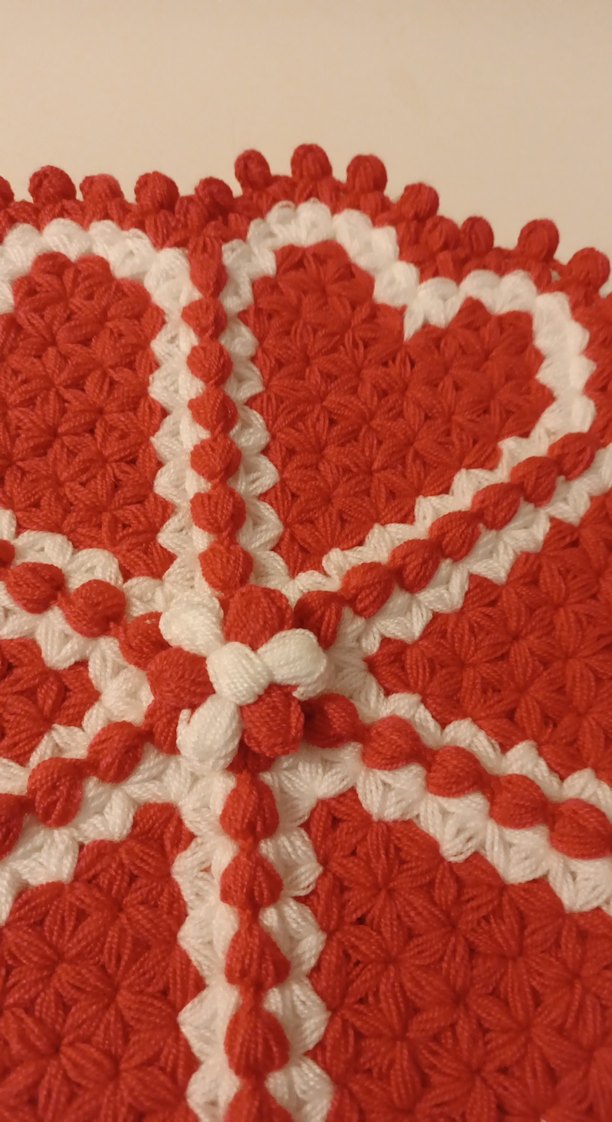 Kırmızı Beyaz Kalp Desenli Örgü banyo lifi - Görsel 2