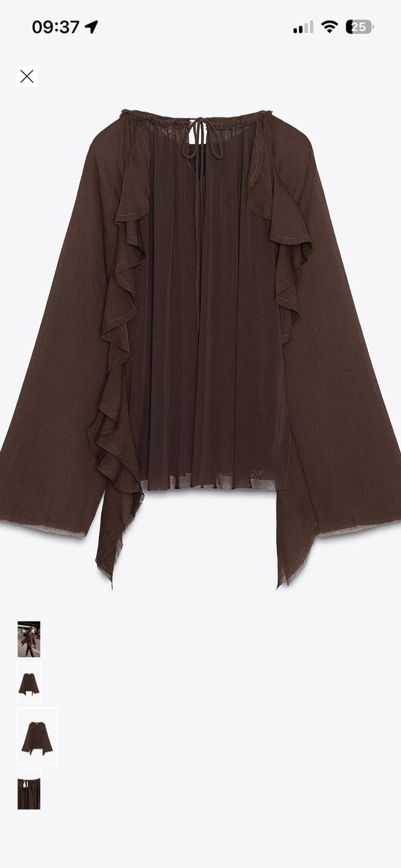 Kadın Kahverengi Fırfırlı Uzun Kollu Keten Bluz - Görsel 2