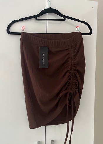 Trendyol & Milla Kahverengi büzgülü Mini Etek