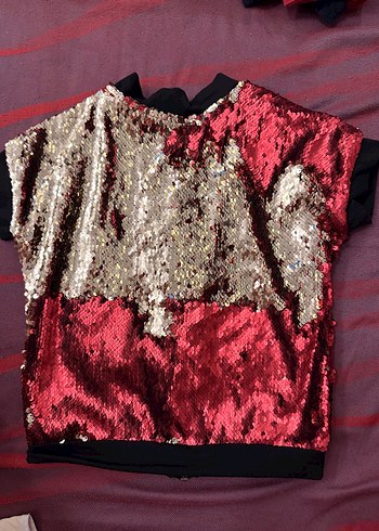 Bordo Parlak Payetli Kız Ceketi - Görsel 2