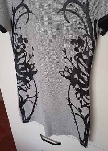 Gri Baskılı Kısa Kollu elbise - Görsel 3