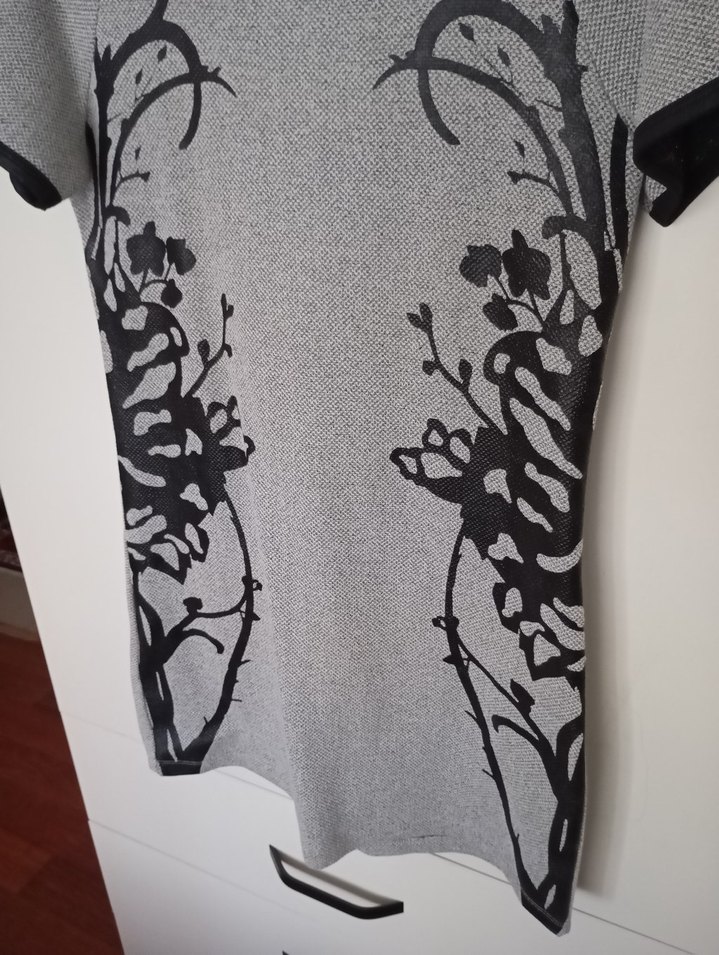 Gri Baskılı Kısa Kollu elbise - Görsel 3