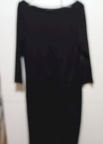 Uzun Kollu Siyah Drapeli Kadın Elbise - Görsel 3