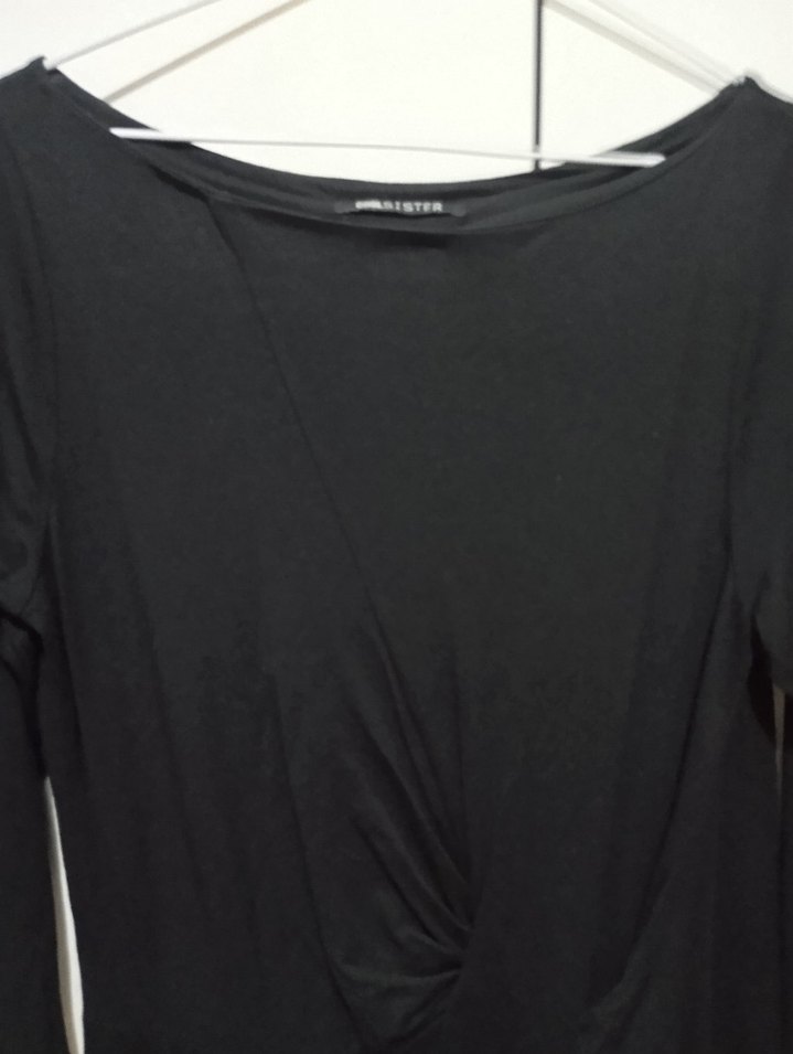 Uzun Kollu Siyah Drapeli Kadın Elbise - Görsel 4