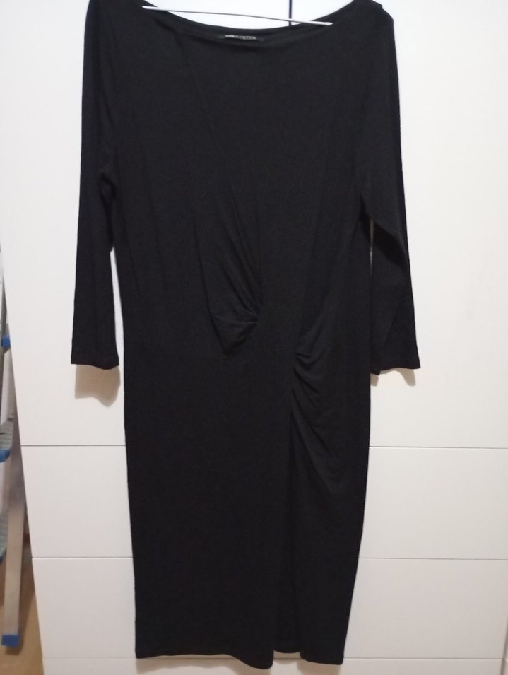 Uzun Kollu Siyah Drapeli Kadın Elbise - Görsel 2