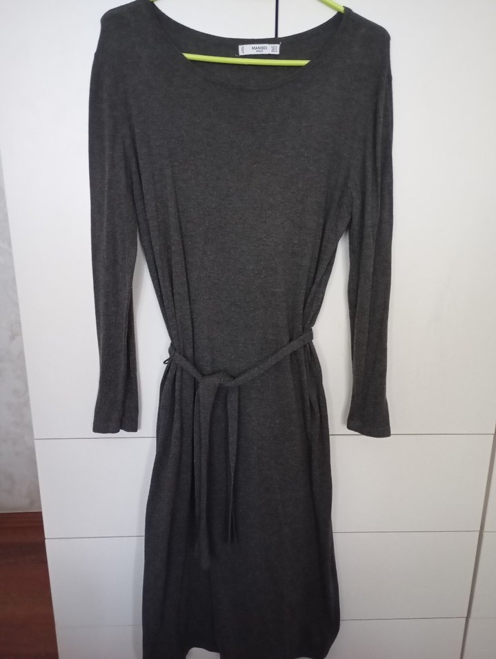 Gri Uzun Kollu yün elbise - Görsel 2