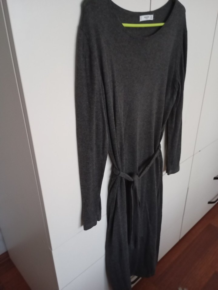 Gri Uzun Kollu yün elbise - Görsel 3