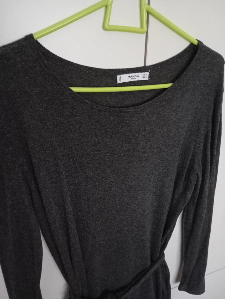 Gri Uzun Kollu yün elbise - Görsel 5