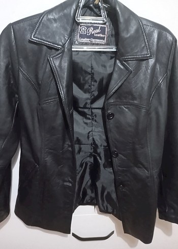 Düğmeli Siyah Deri Kadın Ceket - Görsel 2