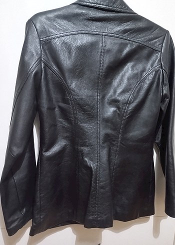 Düğmeli Siyah Deri Kadın Ceket - Görsel 6