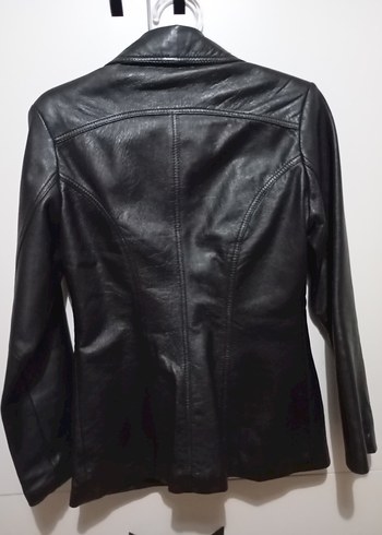 Düğmeli Siyah Deri Kadın Ceket - Görsel 8