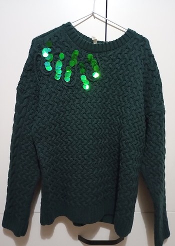 Yeşil Nakışlı Örgü Kadın Kazak - Görsel 2