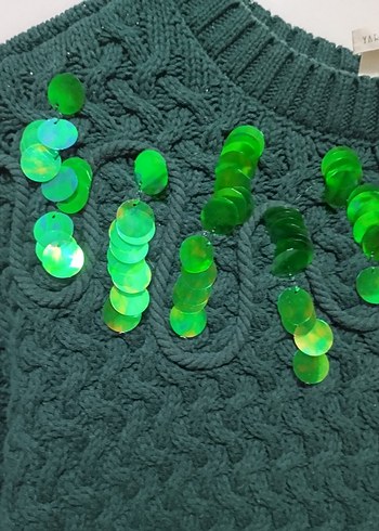 Yeşil Nakışlı Örgü Kadın Kazak - Görsel 3