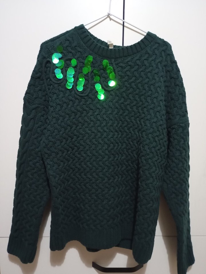 Yeşil Nakışlı Örgü Kadın Kazak - Görsel 2