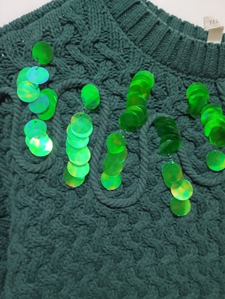 Yeşil Nakışlı Örgü Kadın Kazak - Görsel 3