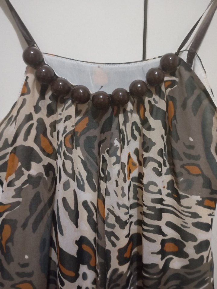 Kahverengi Gri Bağcıklı Tüy Detaylı Midi Yelek - Görsel 3