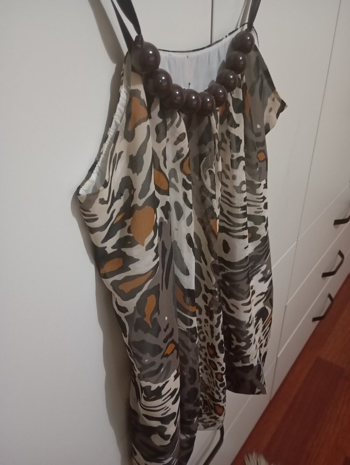 Kahverengi Gri Bağcıklı Tüy Detaylı Midi Yelek - Görsel 2