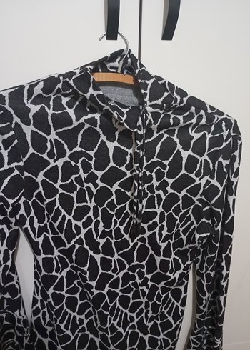 Uzun Kollu Siyah Zebra Desenli Triko Elbise - Görsel 6