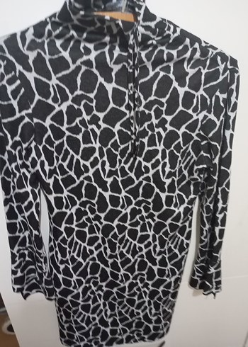 Uzun Kollu Siyah Zebra Desenli Triko Elbise - Görsel 8