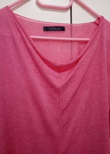 Pembe Keten Midi Tunik, Salaş Kesim, Uzun Kollu - Görsel 2