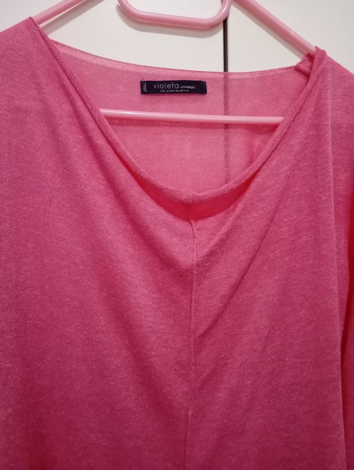 Pembe Keten Midi Tunik, Salaş Kesim, Uzun Kollu - Görsel 2