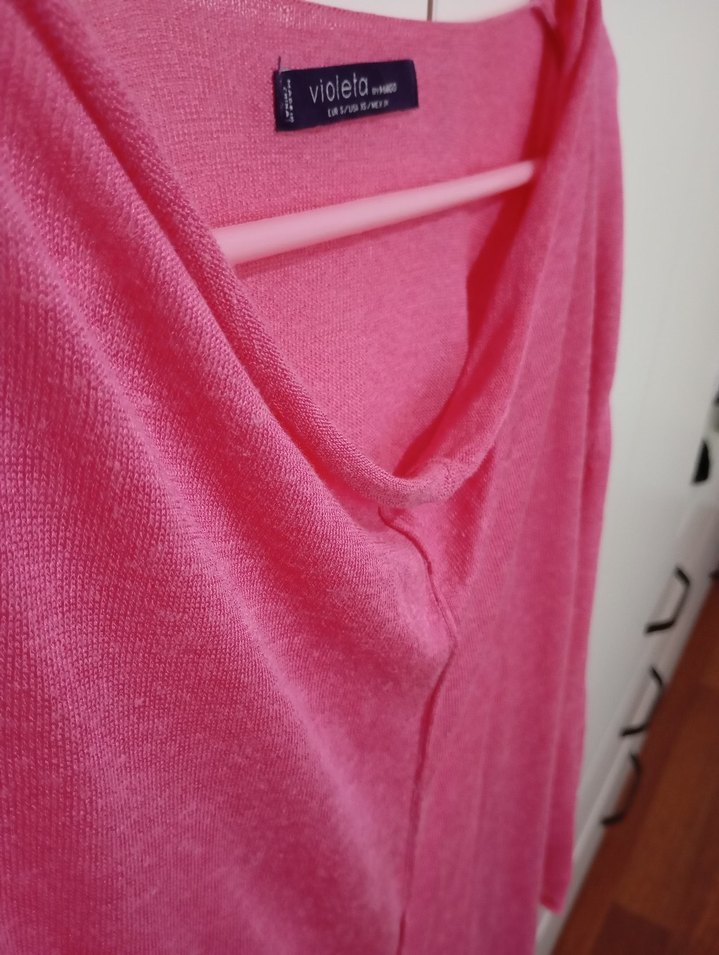 Pembe Keten Midi Tunik, Salaş Kesim, Uzun Kollu - Görsel 3