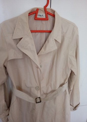 Bej Kemerli Keten Midi Trençkot - Görsel 2