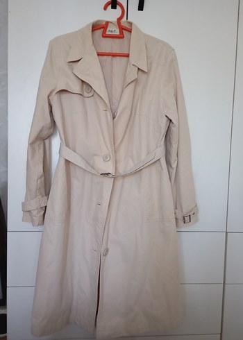 Bej Kemerli Keten Midi Trençkot - Görsel 4