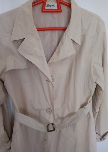 Bej Kemerli Keten Midi Trençkot - Görsel 3