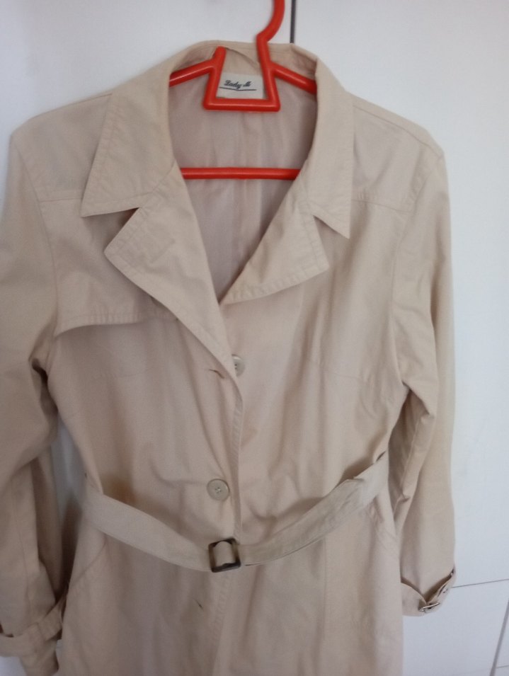 Bej Kemerli Keten Midi Trençkot - Görsel 2