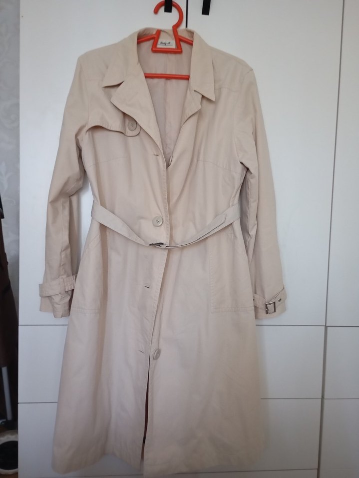 Bej Kemerli Keten Midi Trençkot - Görsel 4