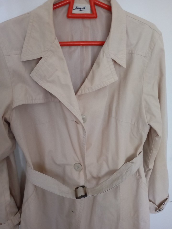 Bej Kemerli Keten Midi Trençkot - Görsel 3