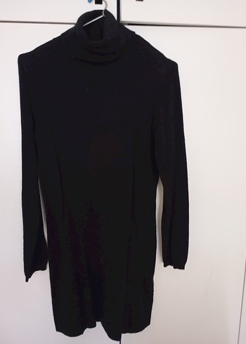 Siyah Yünlü Uzun Kollu Boğazlı Triko Elbise - Görsel 3