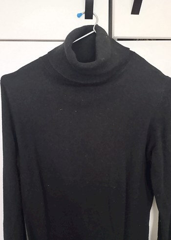 Siyah Yünlü Uzun Kollu Boğazlı Triko Elbise - Görsel 2