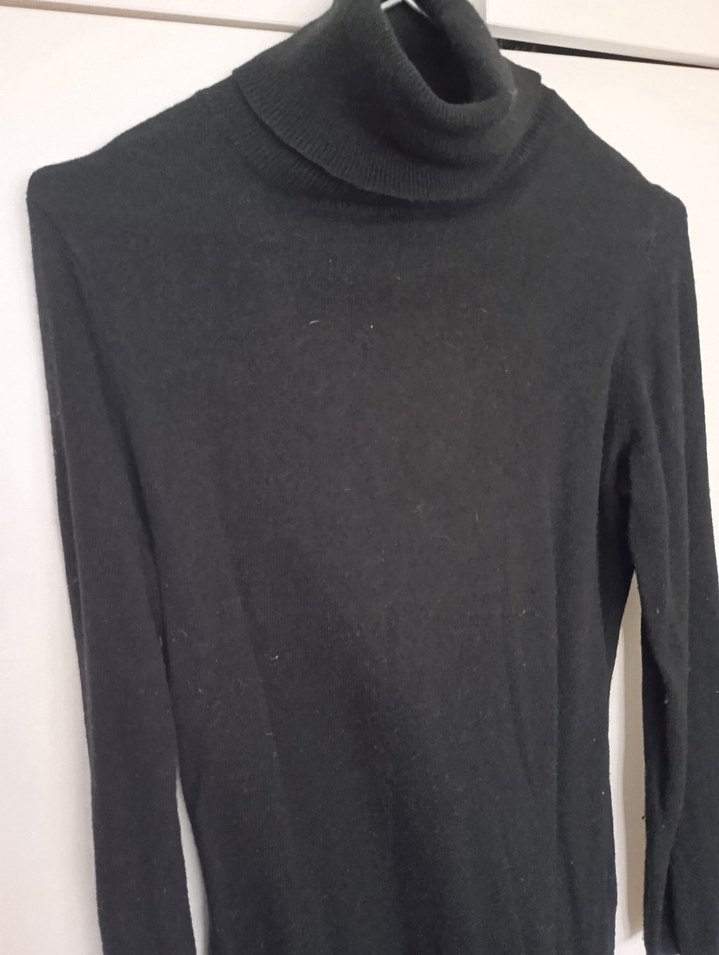 Siyah Yünlü Uzun Kollu Boğazlı Triko Elbise - Görsel 5