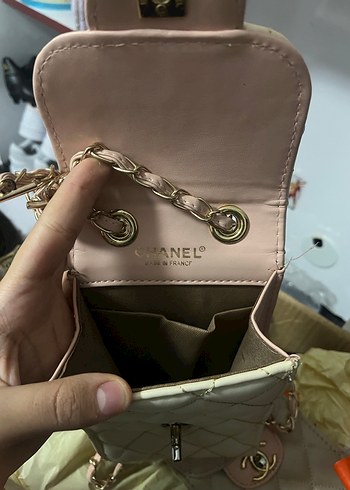 2 tane Zincir Detaylı Bej Deri Kadın Çanta - Görsel 2