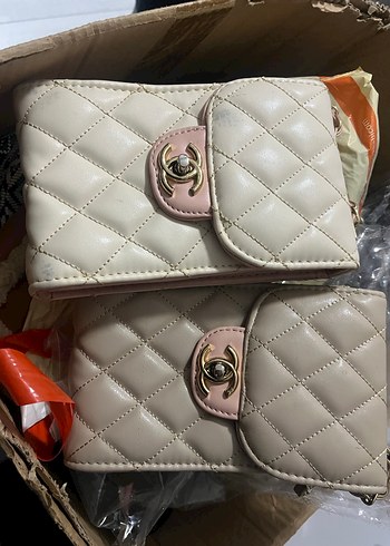 2 tane Zincir Detaylı Bej Deri Kadın Çanta - Görsel 5