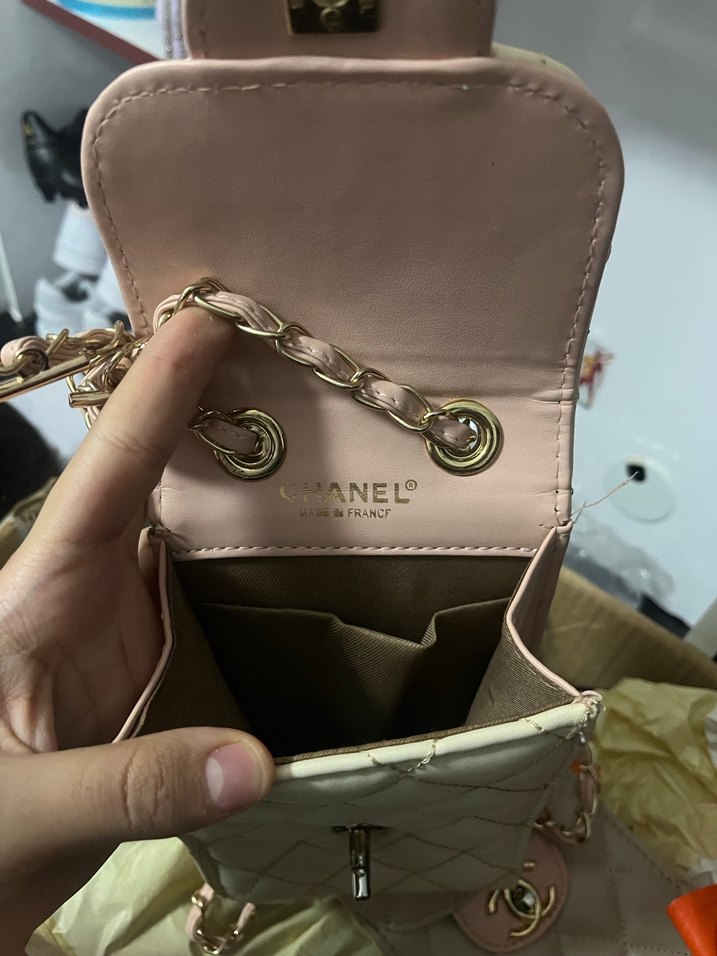 2 tane Zincir Detaylı Bej Deri Kadın Çanta - Görsel 2