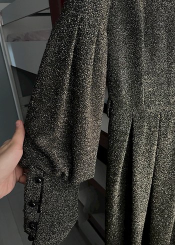 Uzun Kol Drapeli Gri Kadın Abiye Elbise - Görsel 2