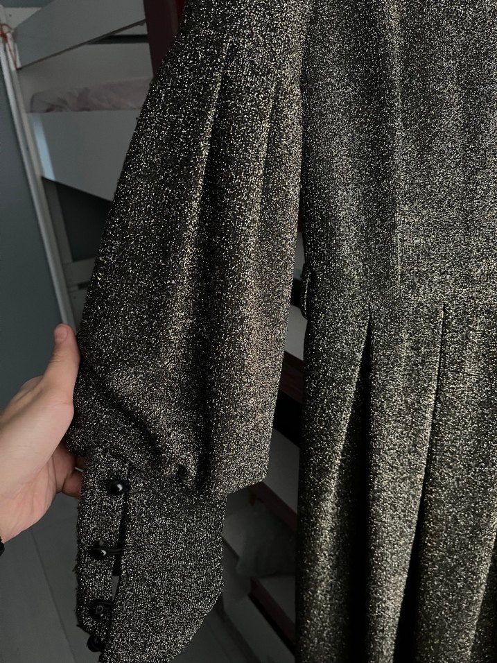 Uzun Kol Drapeli Gri Kadın Abiye Elbise - Görsel 2