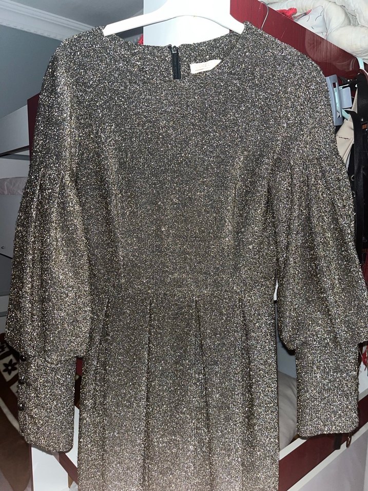 Uzun Kol Drapeli Gri Kadın Abiye Elbise - Görsel 4