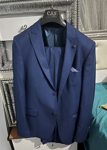 Düğmeli Mavi Erkek Takım Elbise Ceket - Görsel 3