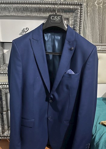 Düğmeli Mavi Erkek Takım Elbise Ceket - Görsel 2