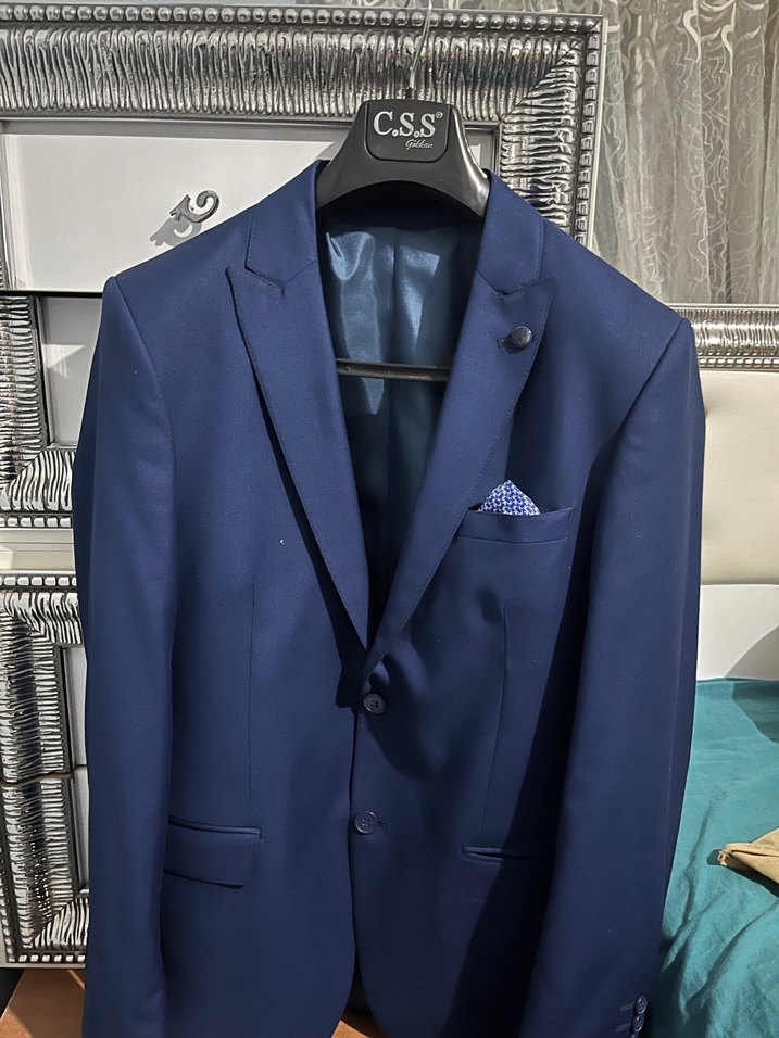 Düğmeli Mavi Erkek Takım Elbise Ceket - Görsel 2